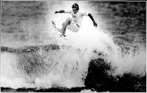 1st Airborne Regiment. . . Dee Why's Shane Herring, winner of the Coca-Cola Classic, takes to the air during the finals at North Narrabeen Beach yesterday. May 01, 1992. (Photo by Paul Jones/Fairfax Media).