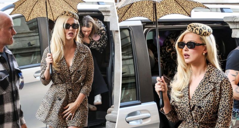 Millie Bobby Brown rocks head-to-toe leopard print — including a chic mini umbrella — in London