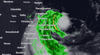 Satellite imagery showing Cyclone Alfred on Thursday night and Friday morning.