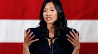FILE - Boston Mayor Michelle Wu speaks during a Democratic election night party, Nov. 8, 2022, in Boston. A spate of false reports of shootings at the homes of public officials in recent days could be setting the stage for stricter penalties against so-called swatting in more states. Wu, U.S. Sen. Rick Scott of Florida, Georgia U.S. Rep. Marjorie Taylor Greene and Ohio Attorney General Dave Yost have been among the victims. (AP Photo/Michael Dwyer, File)