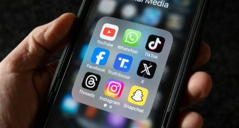 An image collage containing 1 images, Image 1 shows Smartphone displaying various social media app logos