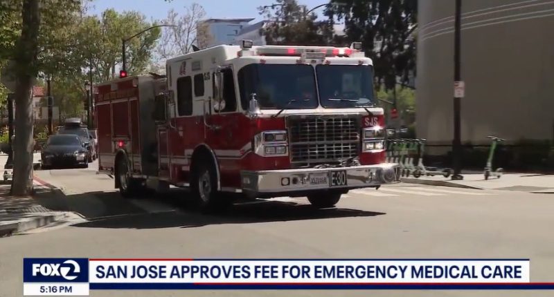 San Jose firetruck driving down a street.