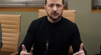 President Zelensky at a round table meeting.