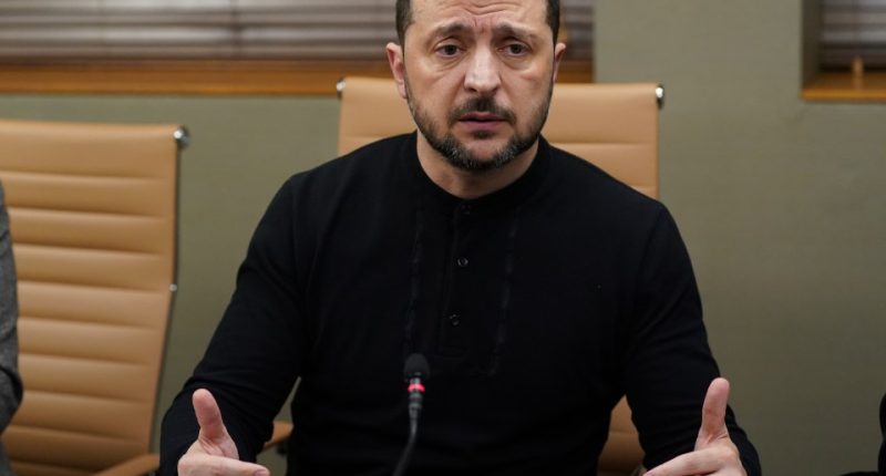 President Zelensky at a round table meeting.