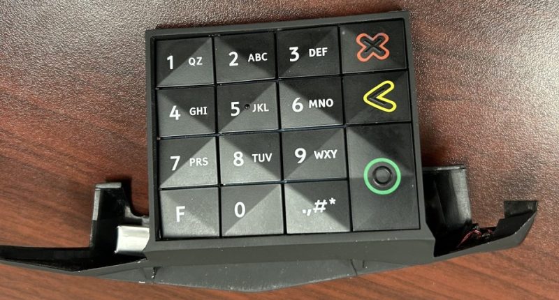 Disassembled credit card keypad.