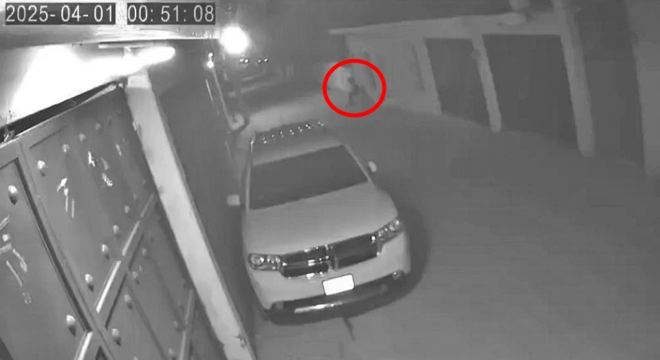 CCTV footage of a blurry figure resembling a headless horseman riding a horse.