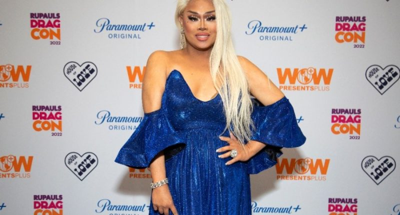 LOS ANGELES, CALIFORNIA - MAY 15: Jiggly Caliente attends 'RuPaul's DragCon' at Los Angeles Convention Center on May 15, 2022 in Los Angeles, California. (Photo by Santiago Felipe/FilmMagic)