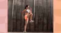 woman doing high knees exercise outdoors