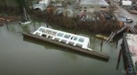 Sunken McBarge in a river.