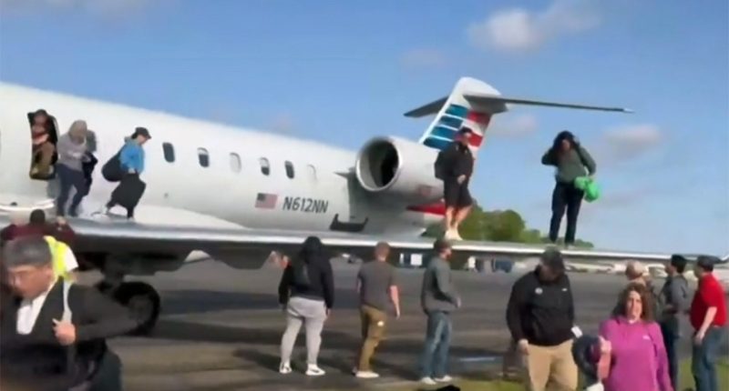 American Airlines passengers evacuate flight on wing of plane after landing in Georgia, video shows
