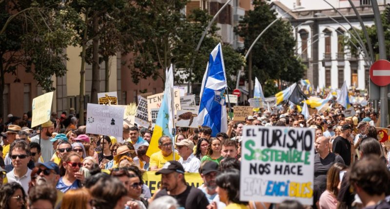 Protest in Canary Islands against mass tourism.