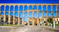 Segovia's Roman aqueduct and town view.