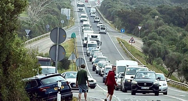 Aftermath of a three-car pile-up on a highway in Menorca.