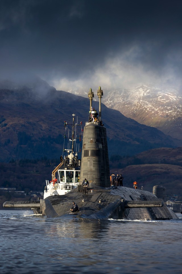 HMS Vengeance submarine departing HM Naval Base Clyde for sea trials.