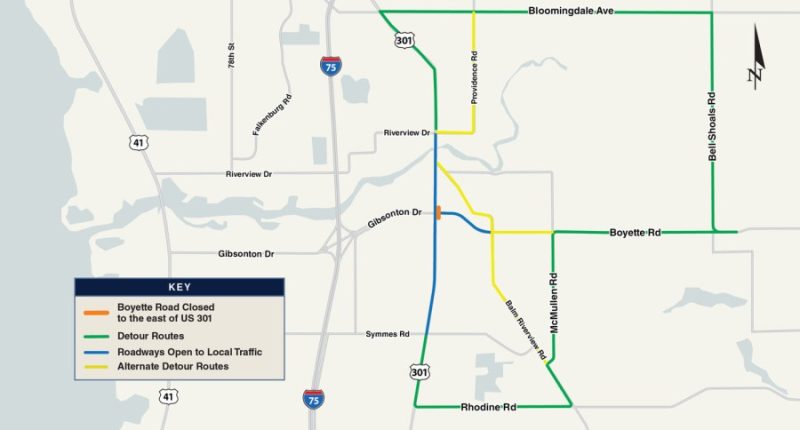 Busy road in Riverview closed for several weeks for FDOT's 301 construction project