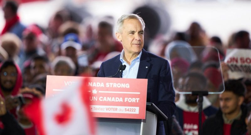 Mark Carney speaking at a campaign rally.