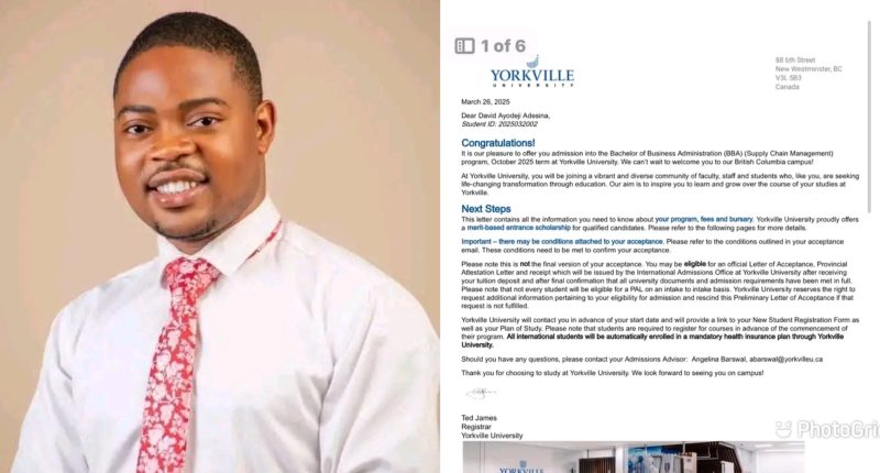 Canadian admission letter of Evangelist Kekere Jesu emerges online