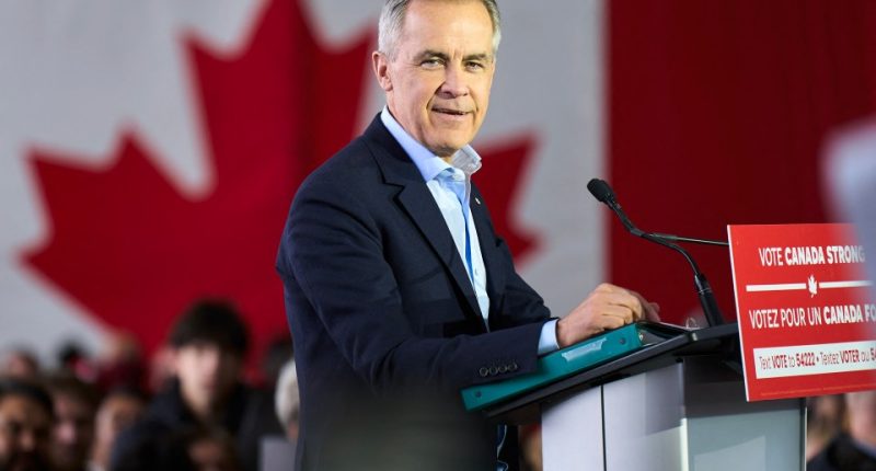 Mark Carney speaking at a campaign rally.