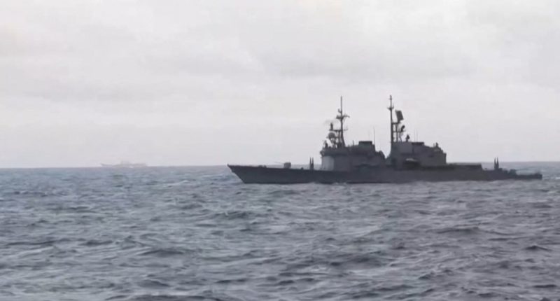 Chinese military vessels off the coast of Taiwan.