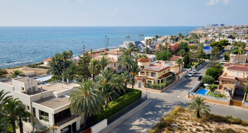 Aerial view of a residential district on the Mediterranean coast.