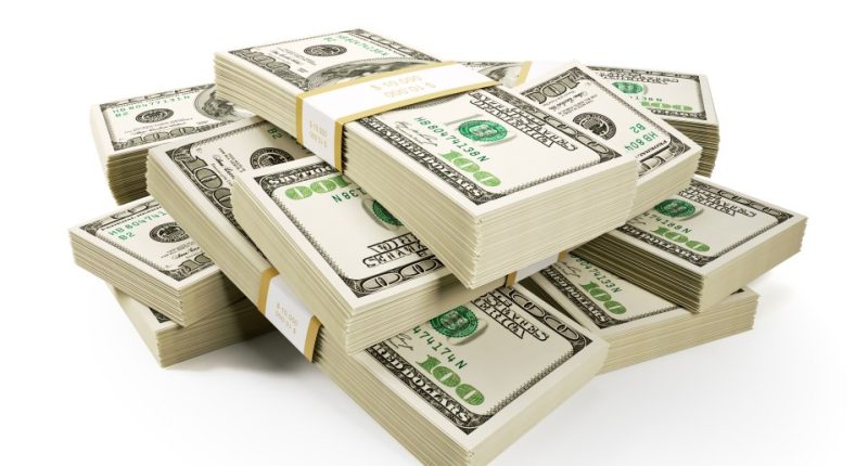 Illustration of stacks of $100 bills.