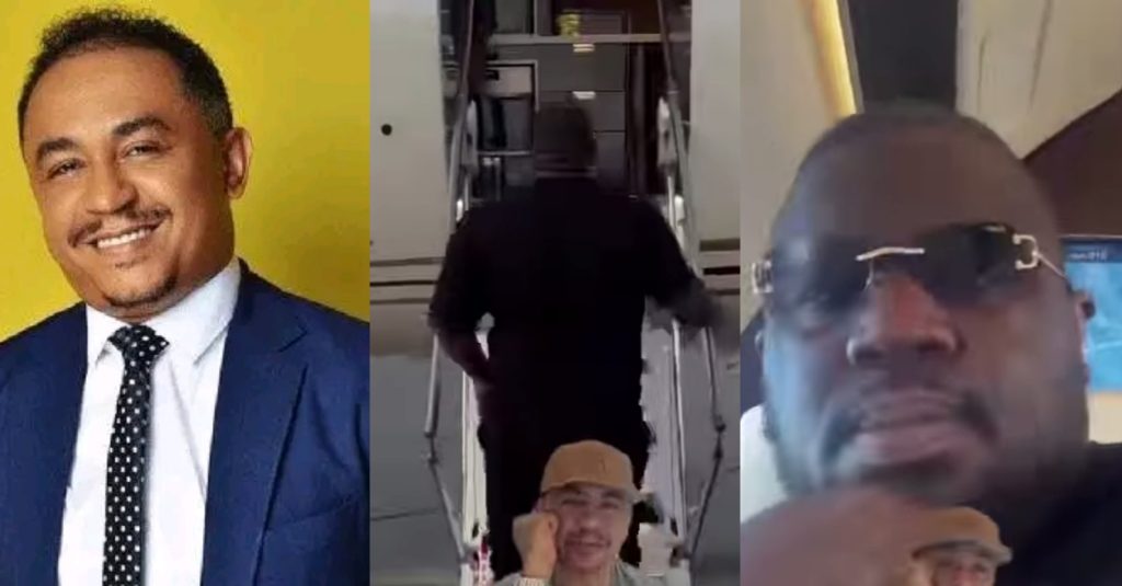 Daddy Freeze reacts as Soso Berekon boards luxury private jet in US