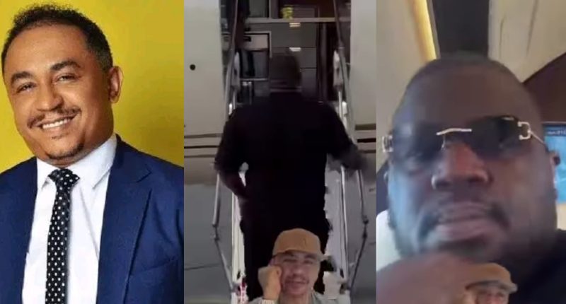 Daddy Freeze reacts as Soso Berekon boards luxury private jet in US