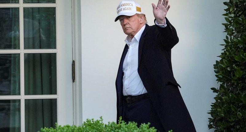 President Donald Trump waving outside the White House.