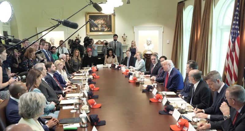President Trump leading a cabinet meeting in the White House.