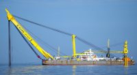 The Hebo Lift 10 floating crane at sea.