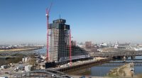 Aerial view of the Elbtower high-rise under construction in Hamburg, Germany.
