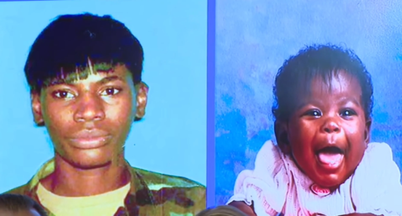 Photos of a young woman and a baby.