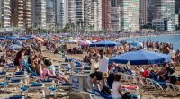 Crowded beach in Benidorm, Spain.