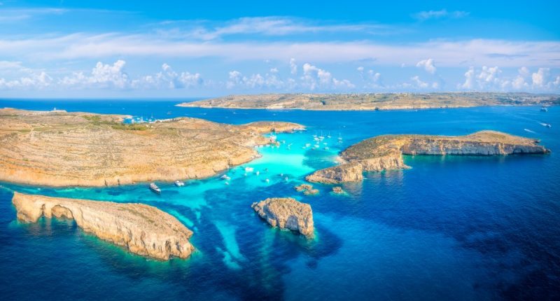 Aerial view of Comino Island, Malta.