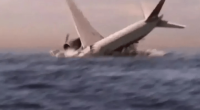Airplane crash landing in the ocean.