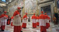 Cardinals in the Sistine Chapel before a conclave.