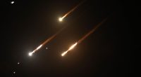 Missiles fired from Iran toward Israel.