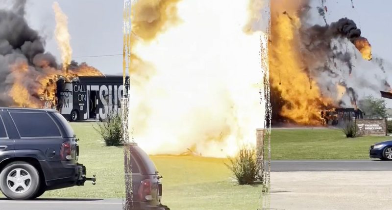 'Jesus' bus bursts into flames following massive explosion: video