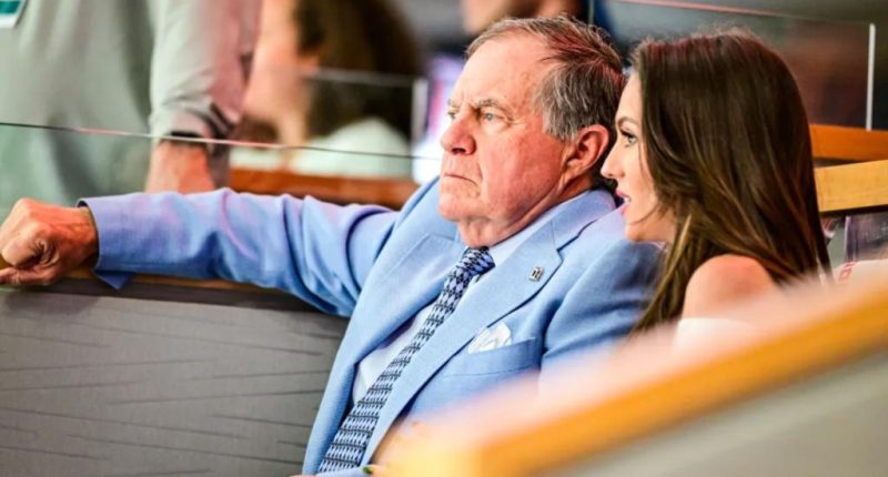 Jordon Hudson ribs Bill Belichick's clothing at NHL playoff game
