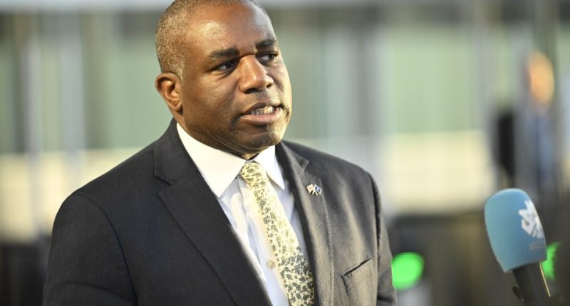 David Lammy, British Foreign Secretary, speaking to the press at NATO headquarters in Brussels.