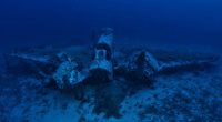 Underwater wreckage of a World War II bomber.