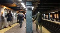 Subway platform at Whitehall St-South Ferry station in NYC.