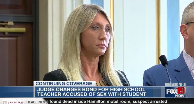 Screenshot of a news report about a high school teacher accused of having sex with a student.