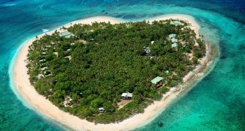 Aerial view of a heart-shaped island.