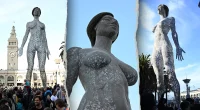 Massive nude woman statue in blue city sparks reaction after public unveiling: 'Embarrassed'