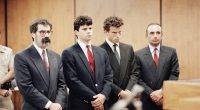 Lyle and Erik Menendez with their attorneys in court.