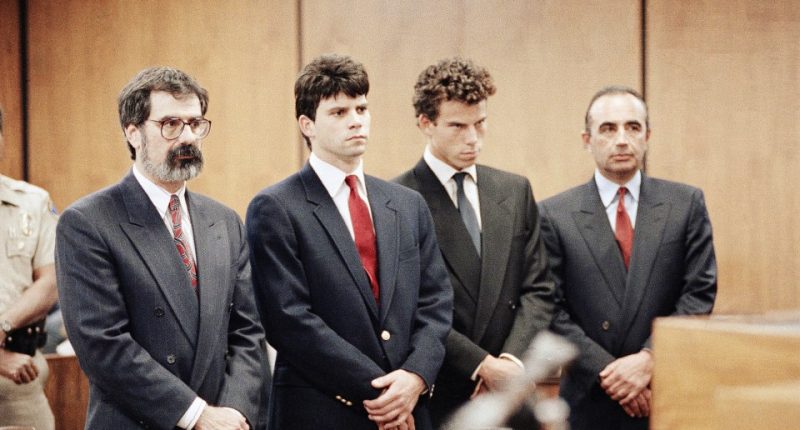 Lyle and Erik Menendez with their attorneys in court.