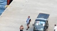 Couple left behind at a cruise ship dock.