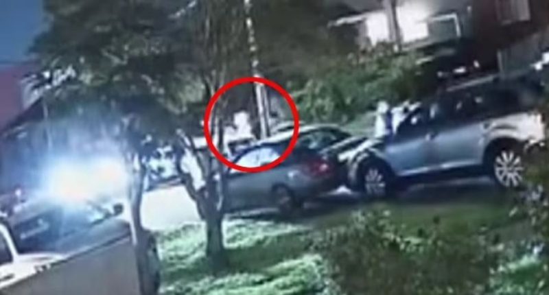 Nighttime security camera footage of a kidnapping.