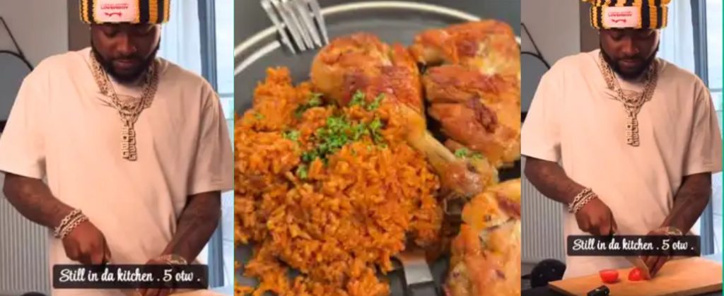 Nigerians Reacts As 'Chef Davido' Shows Off His Homemade Jollof Rice -